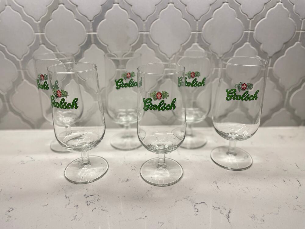 Grolsch Dutch Stemmed Beer Tulip Glass Set of 6 Vintage Barware